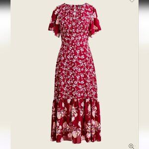 J. Crew Drapey flutter-sleeve dress in burgundy blooms